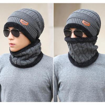 1Set Winter Warm Hat Scarf Set For Men Women Outdoor Thickened Cycling Hats Scarf  Windproof Cold-Proof Scarf Cap