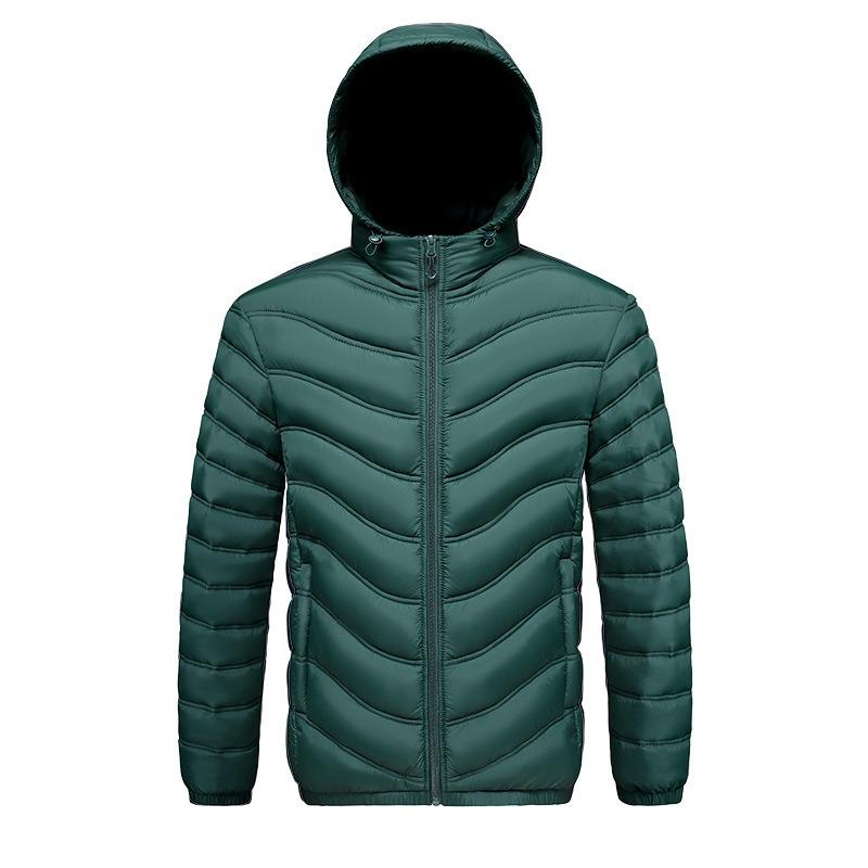 Rib Clothes, Cotton-padded Clothes, Men's Winter Removable Hat, Piled and Thickened Solid Color Cotton-padded Jacket.