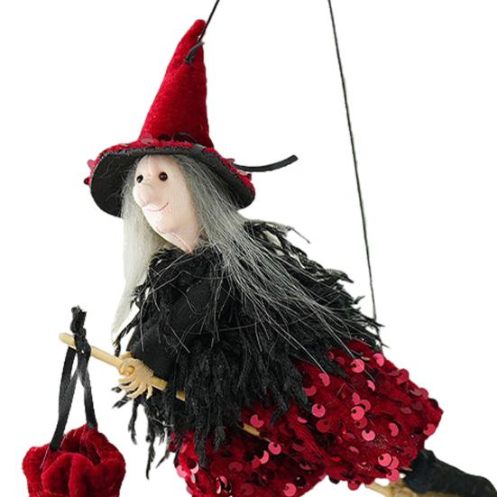 Halloween Hanging Witch Decor Hangable Witch Doll Ornament Small Flying Witch Figurine On A Broom for Garden Yard Haunted House Halloween Decor