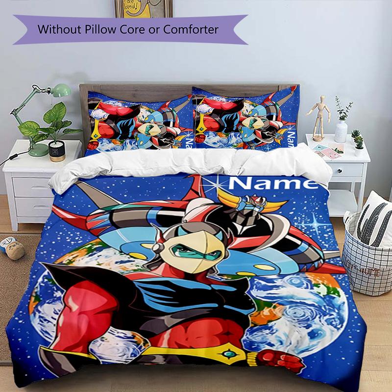 3pcs UFO Robot Grendizer2 Cover Set - Personalized Name, HD Printed Bedding with 1 Cover and 2 Pillowcases - Perfect for Home Decor, Easy Care