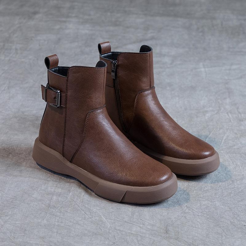 2025 Autumn and Winter New Velvet Short Boots Women's Flat Cotton Shoes Single Boots Martin Boots