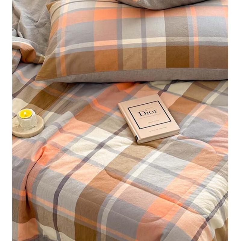 Hongdou 100% Cotton Plaid Summer Air-Conditioning Quilt