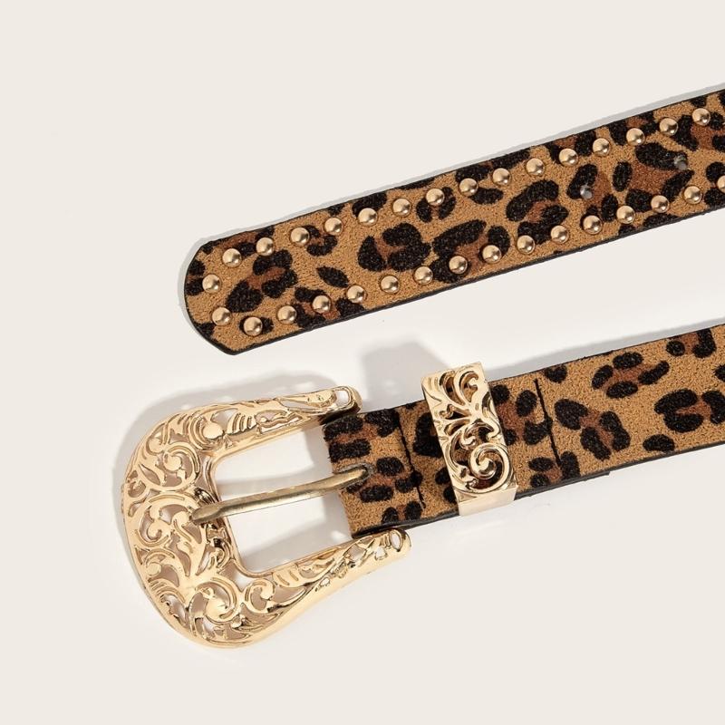 Pin Buckle Belt for Pants Rivet Studded Leopard Pattern Belt Subcultures Sweater Belt 2000s Hot Girl Belt Waist Accessory