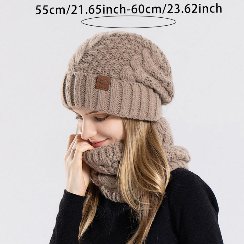 Winter Women Knitted Hat Scarf Set Thickened Fleece Lining Skullcap Outdoor Cycling Warm Wind Protection Beanies