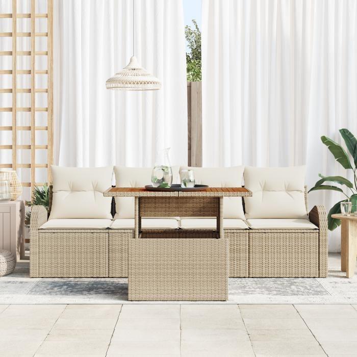 VidaXL Ensemble de salle à manger de jardin de 5 pièces avec coussins Beige Poly Rotin Acacia 3349518