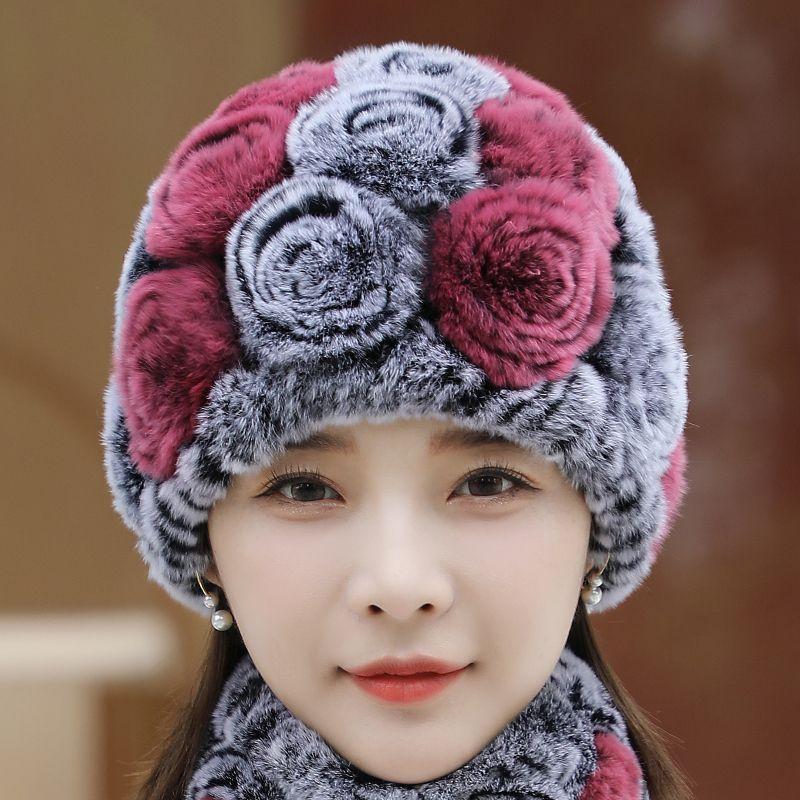 Hut Damenmode Warm Ohrenschutz Strickmütze Schal Set Verdickt