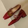 Fashion French Style Leather Mary Jane Shoes Women Sexy Low Square Heel Flats Fashion Double Buckle Strap Design Casual Shoes for Women