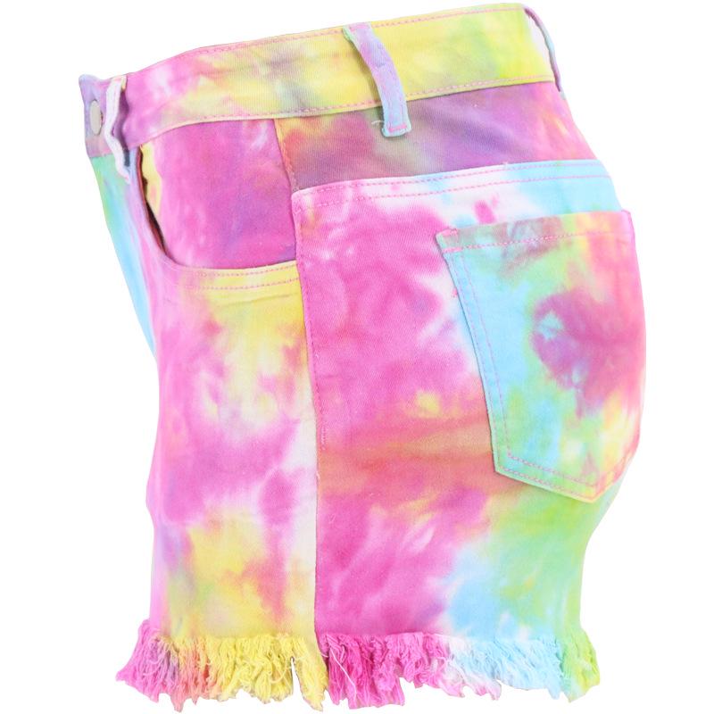 2025 Jaro/Léto Evropské a Americké Tie-Dye Třásně Opotřebovaný Spodní Lem Volné Dámské Džínové Šortky