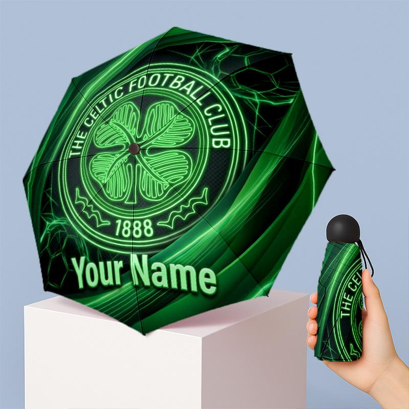 Celtic FC Manual Five Fold 8 Rib Umbrella Support Custom Text, Lightweight Travel Umbrella