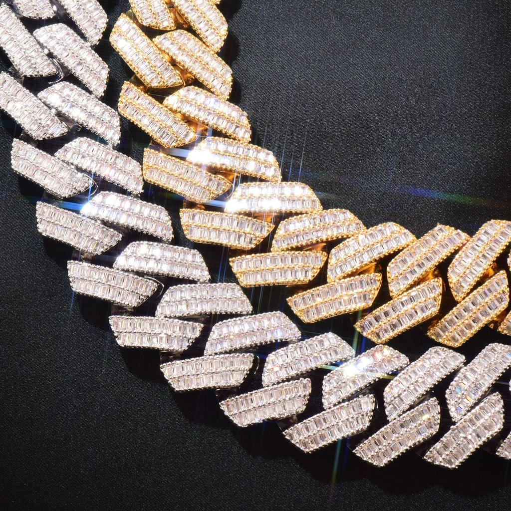 New Two-Row Ladder Zircon Gold Cuban Chain Necklace - Versatile and Fashionable Design
