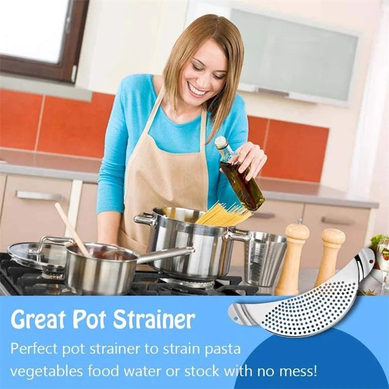 Pot Strainer Pan Drainer For  Kitchen Easy Draining Pot Strainer Stainless Steel Pasta Spaghetti Practical Draining Tool Sifter