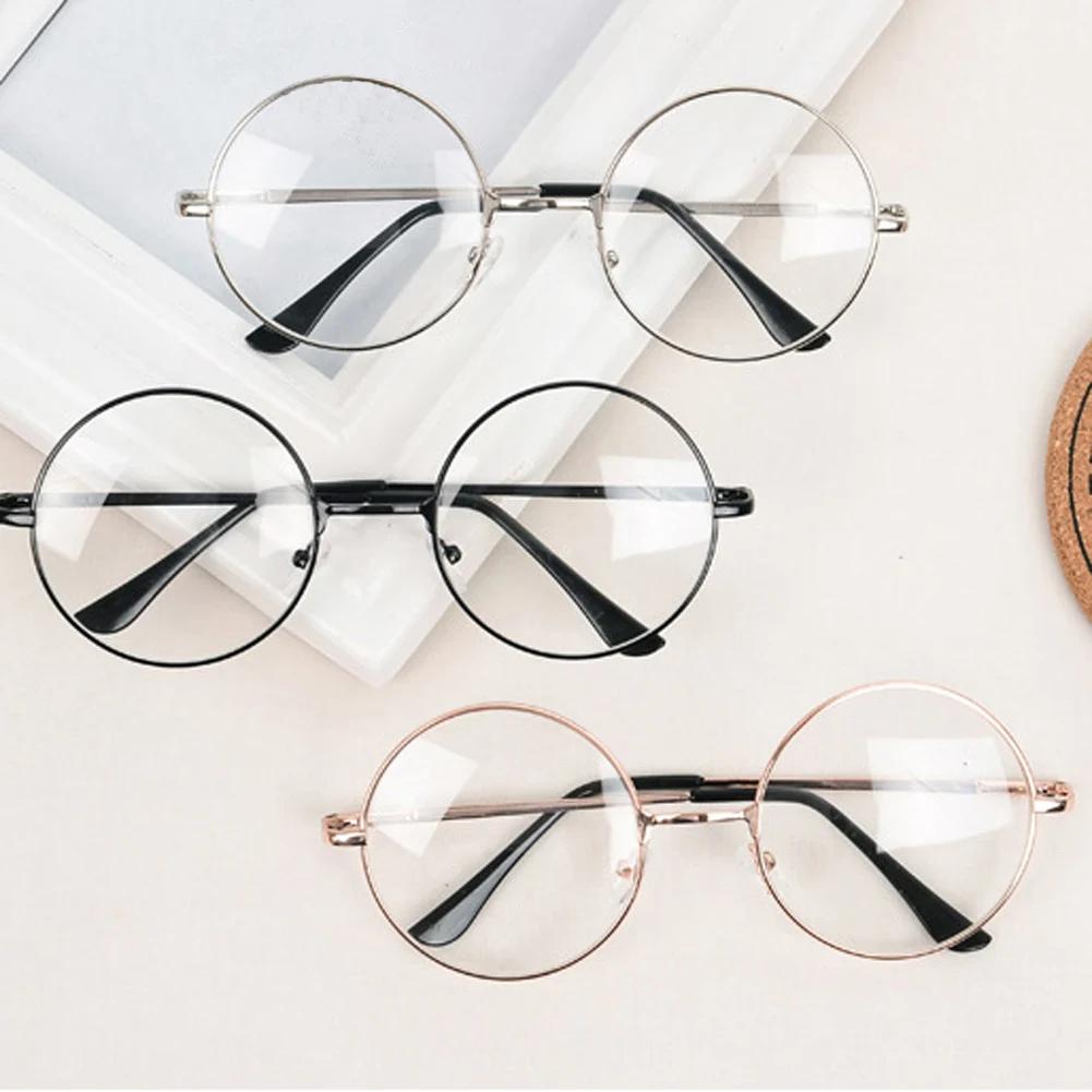 Round Frame Eyeglasses Simple Vintage Metal Frame Clear Lens Glasses Eyewear Oversized Circle Eye Glasses All Match for Students