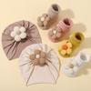 Soft Knit Newborn Hat with Socks Sweet Big Flower Toddler Kids Turban Newborn Baby Gift