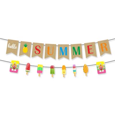 Summer Theme Decorative Popsicle Pull Flag Latte Flower Hello Summer Hello Summer Banner Customization