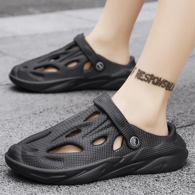 Baotou Einfarbige Lochschuhe Herrenbekleidung Hohlsandalen Innen- und Außenbereich Dicksohlige Rutschfeste Doppelzweck-Strandschuhe Herren