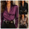 Women's Fashion Casual Solid Color Print Long Sleeve V Neck Blouses & Shirts