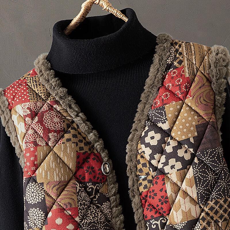 SIBOSHE Women's V-Neck Retro Plaid Cotton Vest