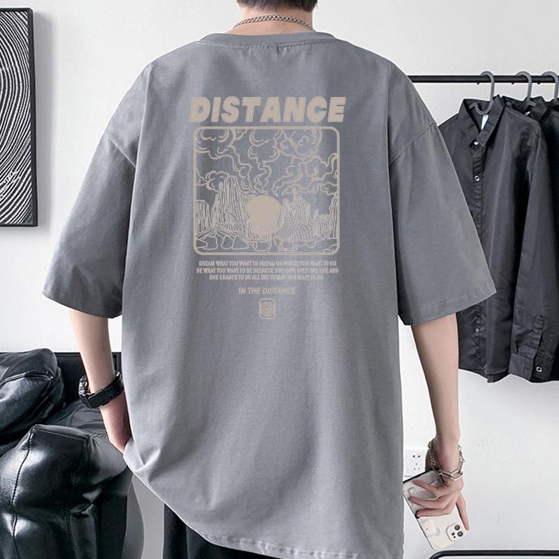 Distance Pattern Men's Oversized Drop Shoulder T-Shirt 100% Cotton Streetwear Tee