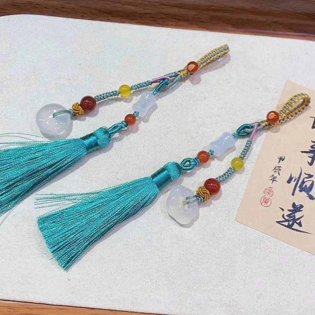 Colgante de Ágata con Borla de Vaina de Loto para Qipao y Accesorios