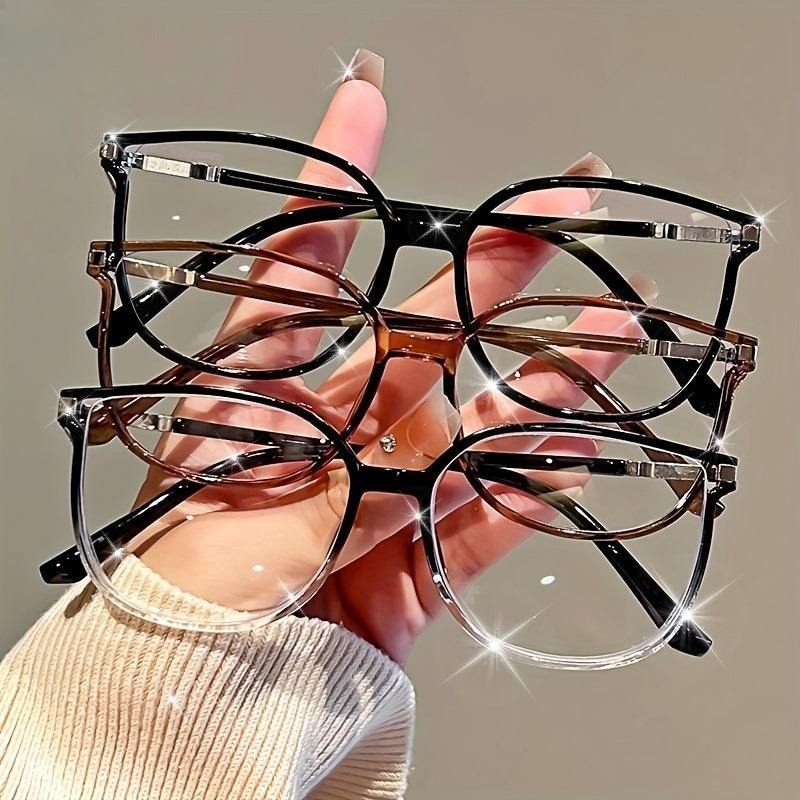 +100~+400 3 Pairs of Large Square Reading Glasses with Glitter Fashionable Reading Glasses for Women and Men To Read Books