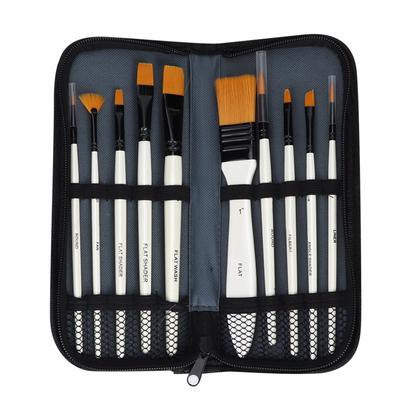 10pcs Artist Paint Brush Set Nylon Hair Watercolor Oil Painting Acrylic Brush with Zipper Case