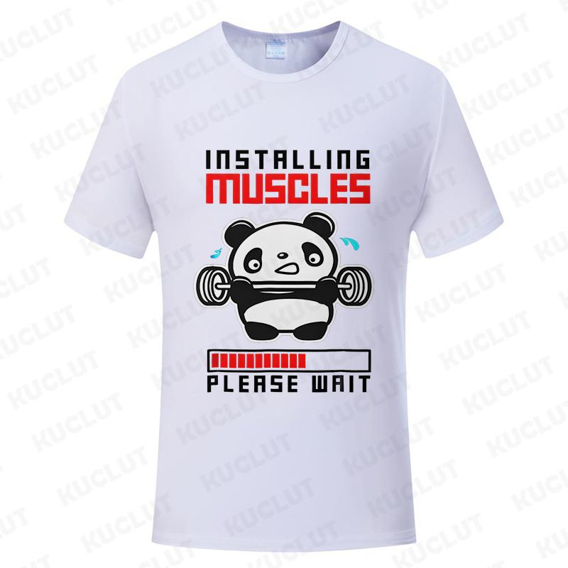 Funny Panda Gym Print T-Shirt Summer Tees for Men Women O-neck Casual Short Sleeve Weightlifting Installing Muscles Fashion Tops