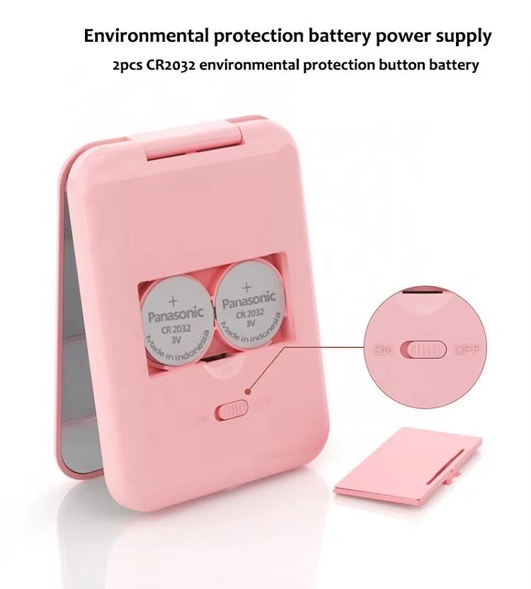 Girl's Gift Promotional 2X Magnifying Plastic Small Pocket Mini Led Lighted Vanity with Mirror for Night Use