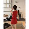 Kumikumi Retro Red Polka Dot Sleeveless One Piece Dress Women Clothing Summer Elegant Lace-up Waist Hugging Slimming Vest Dress