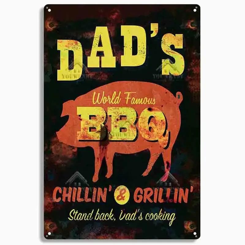 Retro DAD'S BBQ Metal Tin Signs, Decorative Plaque, Wall Decor for Barbecue, Bar, Pub, Kitchen, Party Zone, Vintage Metal Plate