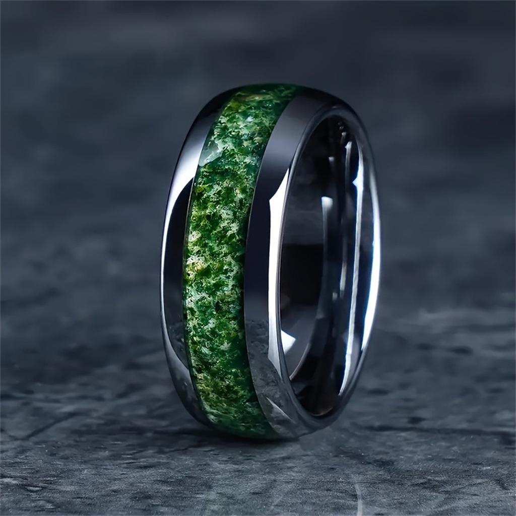 Fashion 8mm Men Titanium Wedding Rings Green Shell Inlay Stainless Steel Rings For Men Wedding Band Anniversary Birthday Gifts