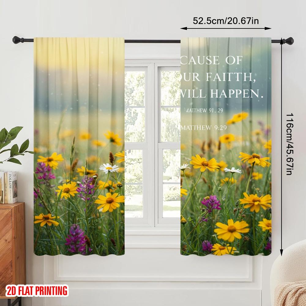 2pcs 2D Flat Printing Window Curtains FAITH HAPPEN Matthew Flowers 100% Polyester Fabric Without Electricity Festive Wall Decor