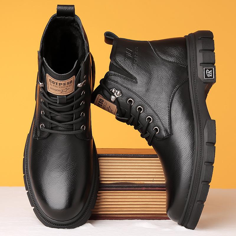 Winter velvet warm men's cotton shoes snow boots leather wool casual men's cotton boots high-top shoes non-slip