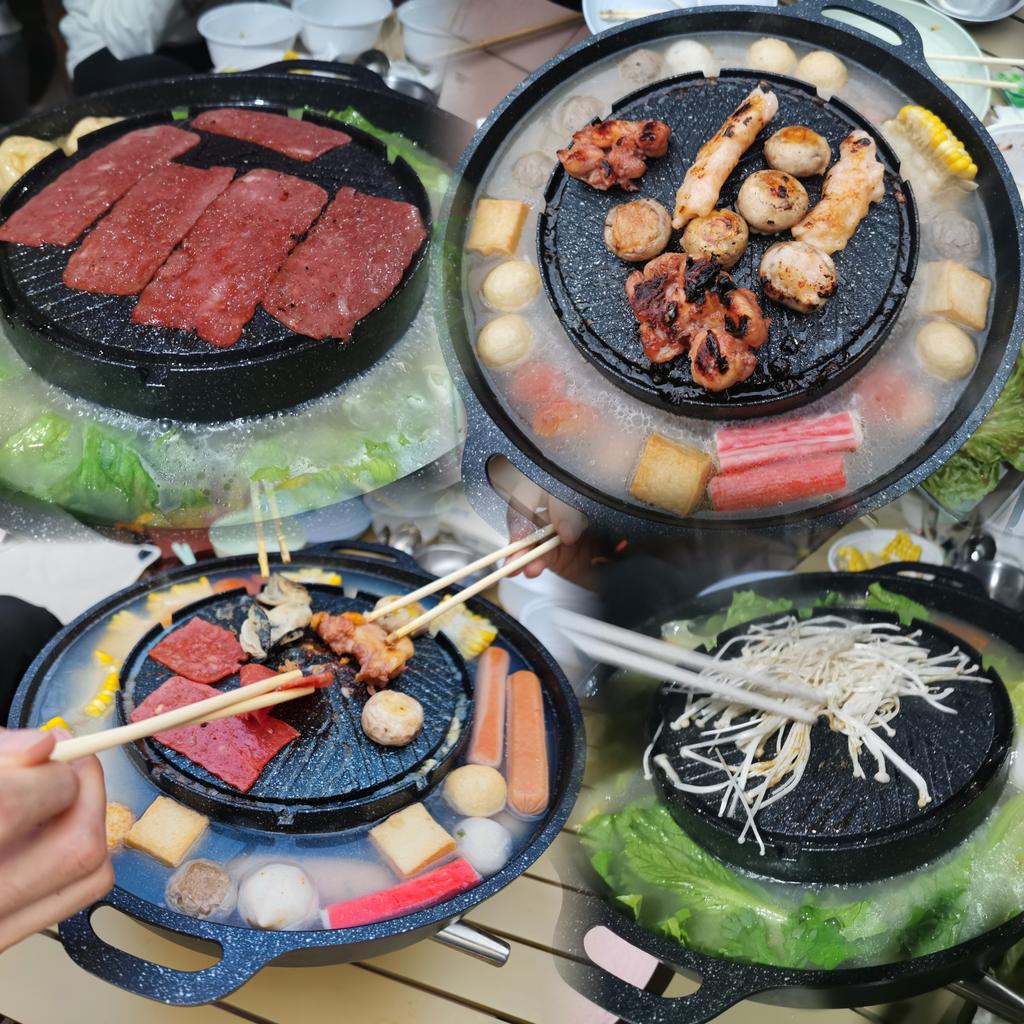 KOSUN Padella Grill Antiaderente Vassoio Barbecue Uovo Formaggio Divisore Rotondo Lastra per Grigliare Carne Bistecca Cucinino per Fornello a Gas e Induzione