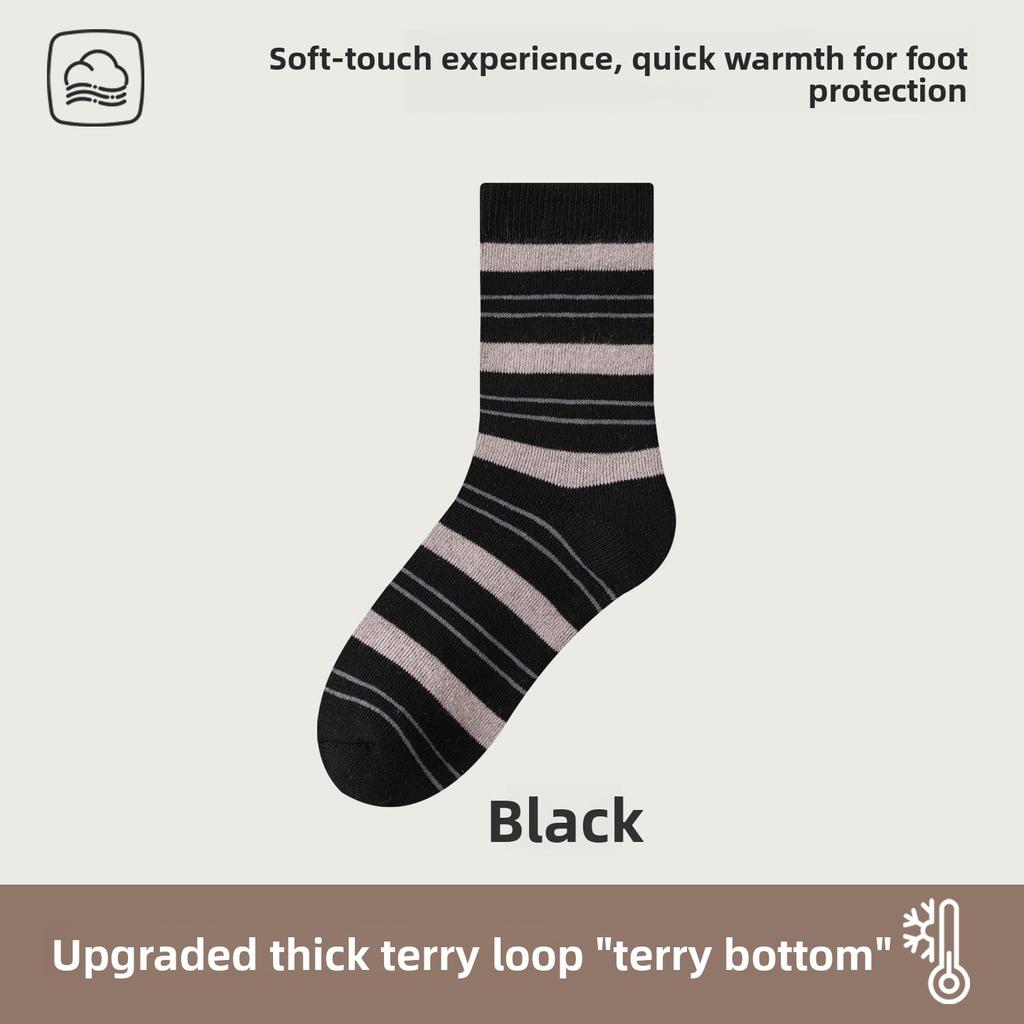 Female Autumn and Winter Plus Velvet and Thick Wool Ring Warm Lock Temperature Not Bloated Stripe High Bounce Floor Tube Socks