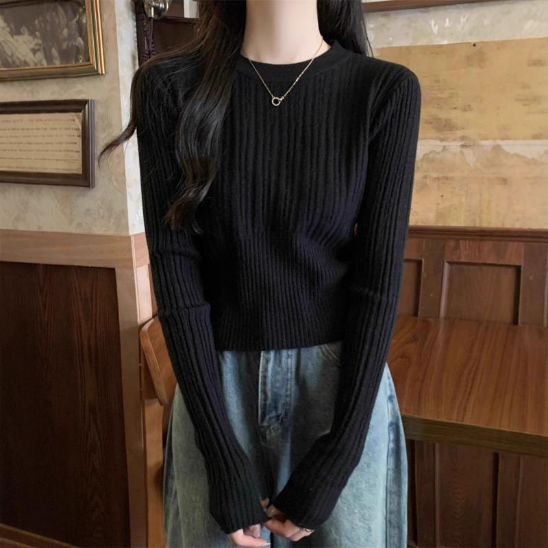 Spring, Autumn and Winter Design Sense Pit Strip Slim-fit Short Sweater Women's Inner Top Andy Fleece Bottom Knitted Sweater