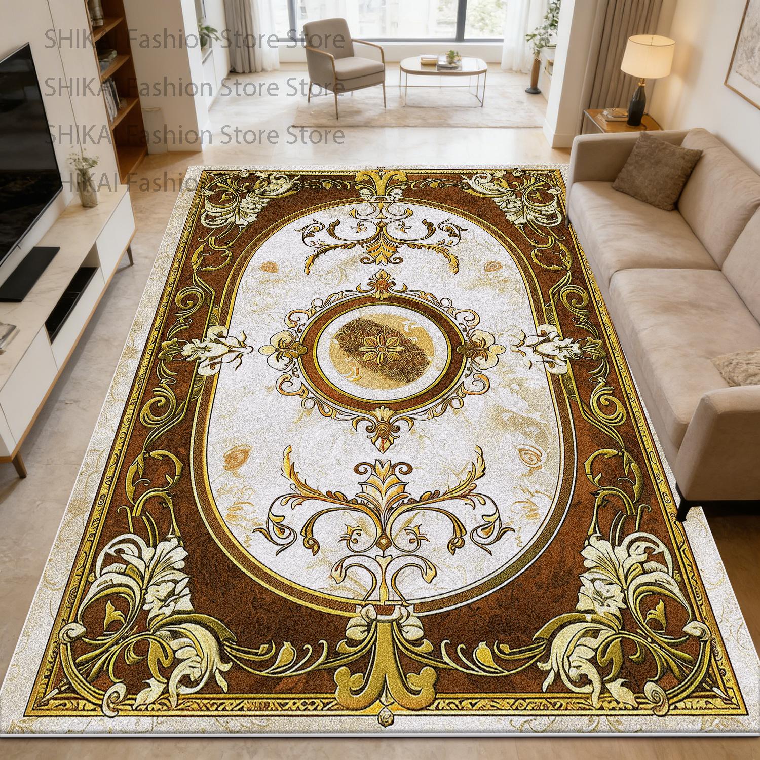

European Palace Golden Patterns Living Room Rug Home Decoration Luxury Non-slip Soft Carpet Easy Clean Fluffy Coffee Tables Mats 60x90cm