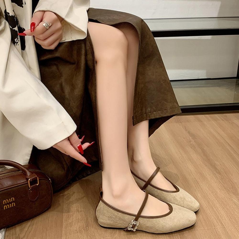 2026 News Fashion Women Flats Shoes Genuine Leather Spring Ballet Round Toe Casual Pumps Metal Buckle Shoes Woman