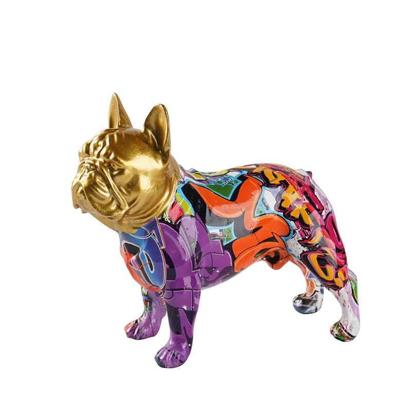 New Creative Water Transfer Printed Bulldog Figurine Graffiti French Bulldog Home and Office Decoration Craft