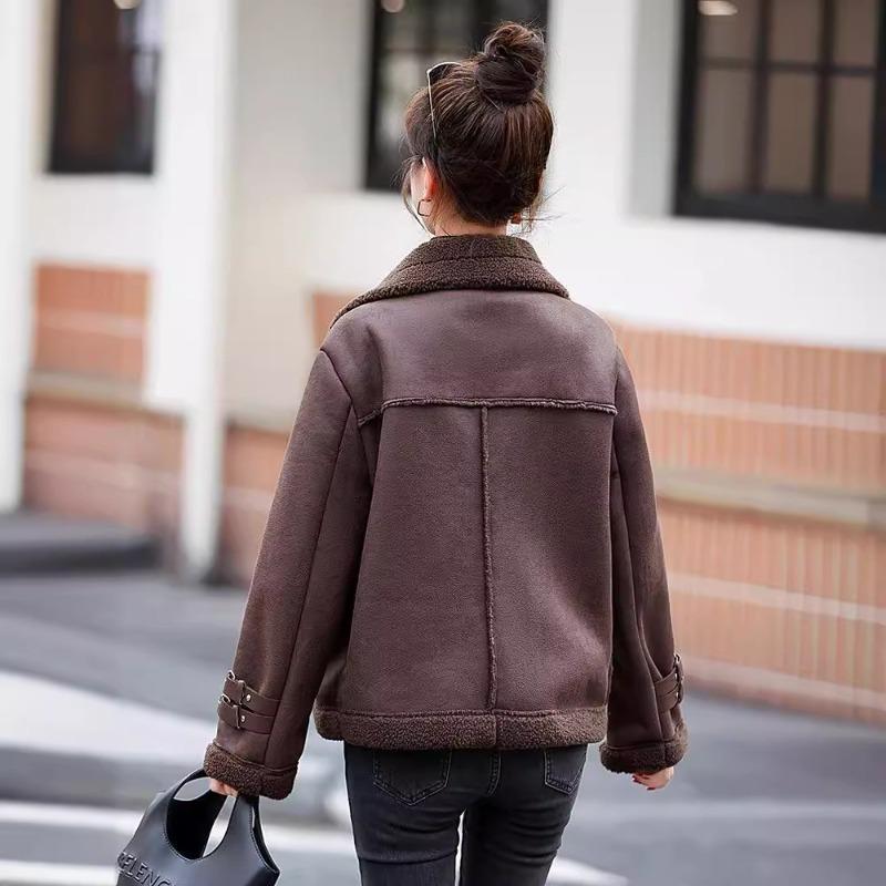 Lamb Wool Imitation Fur Coat Women's Small Winter New Imitation Suede Fleece Thickened Locomotive Cotton-padded Coat