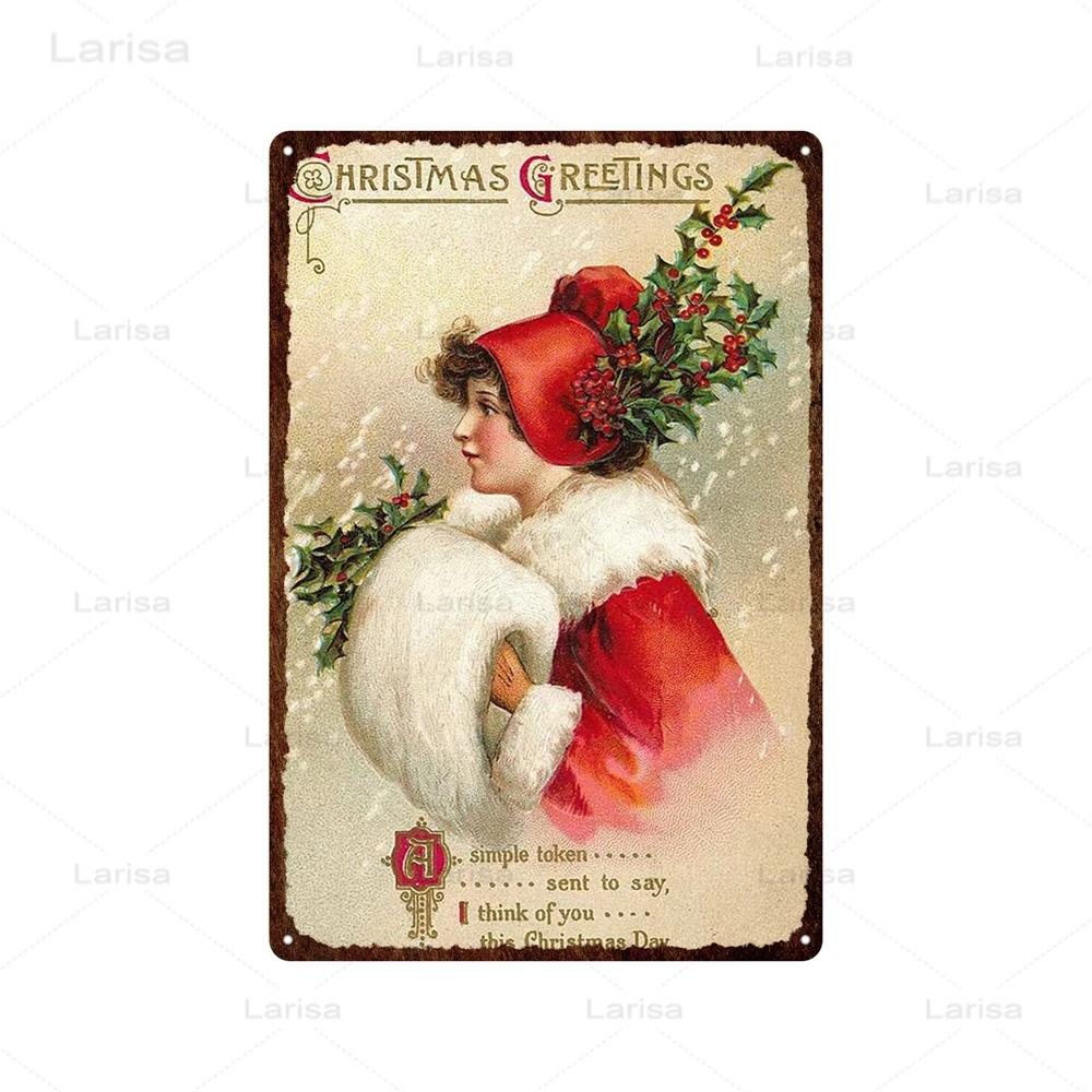 Festival Christmas Santa Claus Tin Sign Vintage Metal Poster Snowman Kitchen Home Bedroom Wall Art Decor Tinplate Signs Plaques
