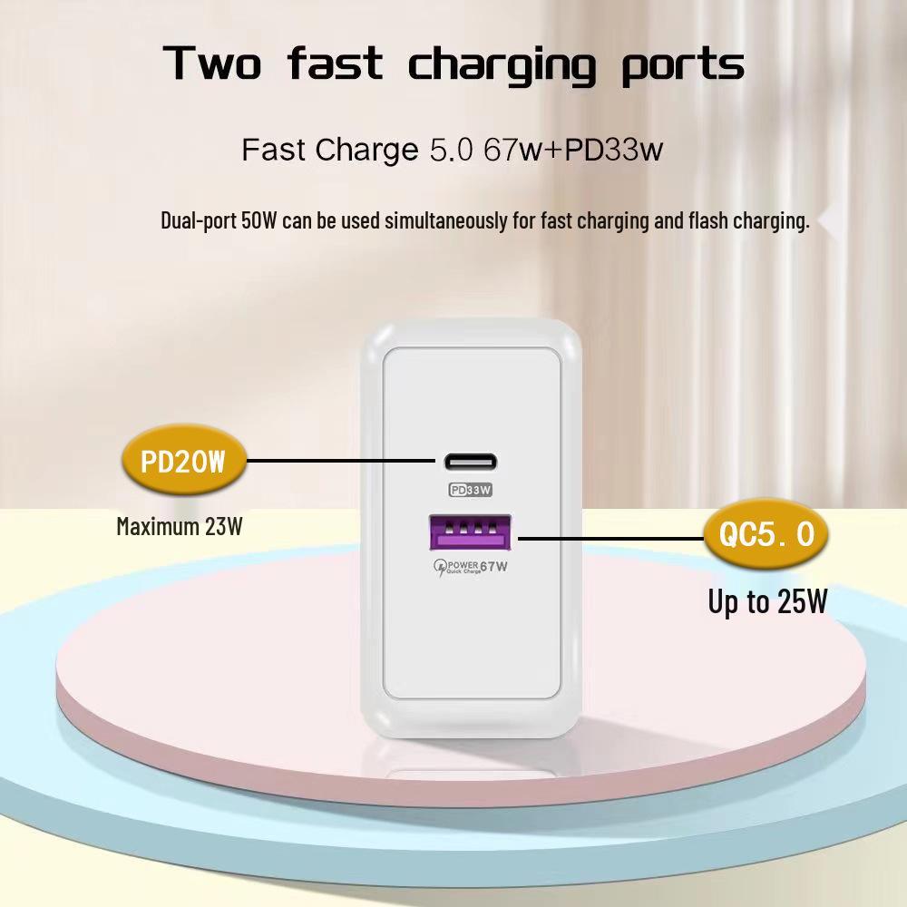 100W Multi-Port Fast Charger: Type-C PD+USB, EU/UK Plug, Compatible with iPhone 15