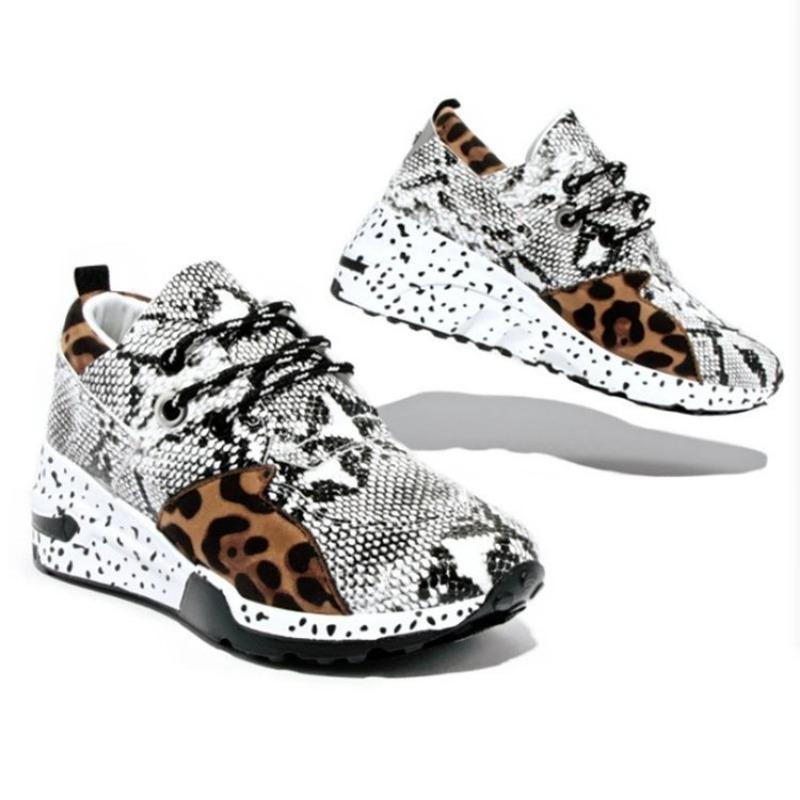 Plus Size fashion Single Shoes Women's New Thick-soled Leopard Print Color-blocked Sneakers Autumn Lace-up Casual Jogging Shoes