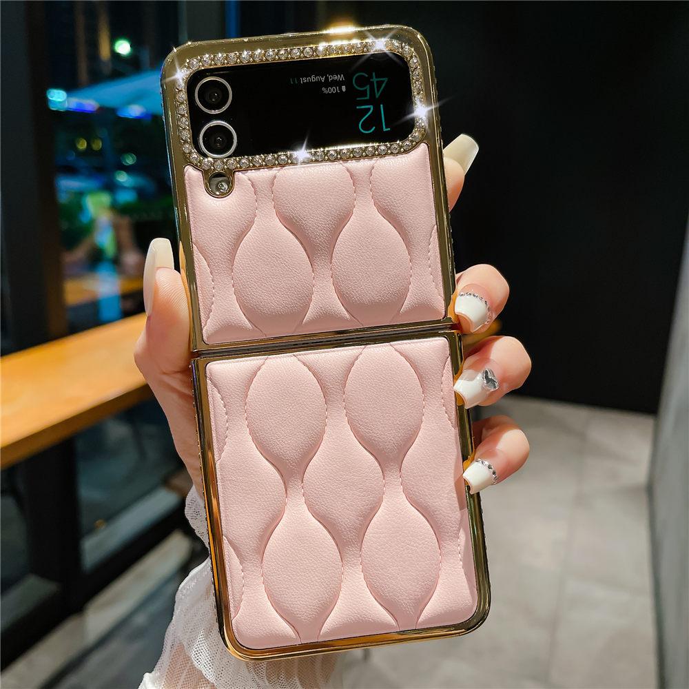 Luksusowe Złocone Diamentowe Skórzane Etui Na Samsunga Z Flip 6 Flip 5 Flip 4 3 Wstrząsoodporne Etui Na Telefon typu Flip6 Coque