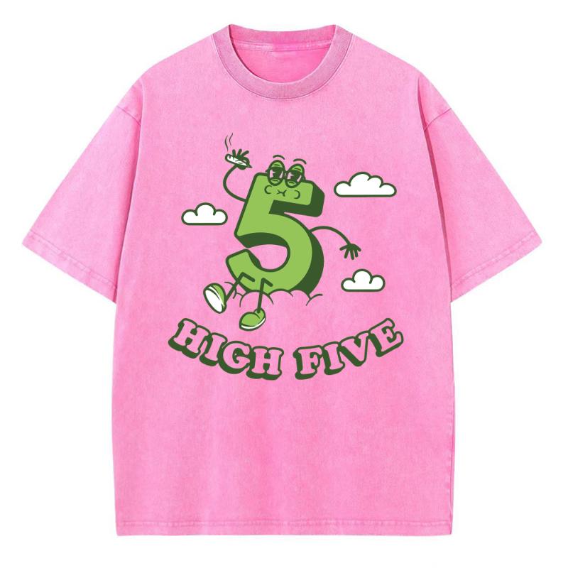 Women's T-Shirt Summer Digital Five Print Oversized Washed Neutral Short Sleeve Casual Trend Funny Top