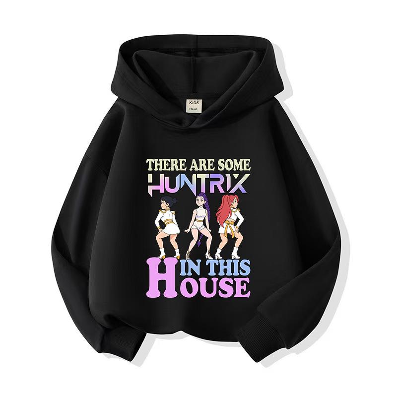KPop Devil Hunter Huntrix Printed Short Hoodie Children's Casual Fashion Sports Hoodie