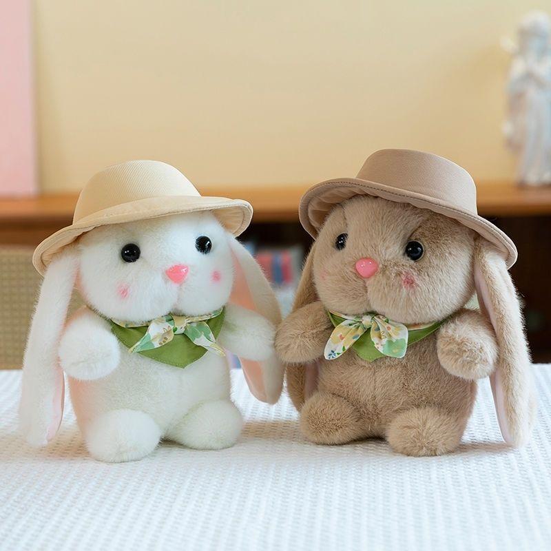 Urocza lalka puddingowa w kapeluszu i muszce, lalka królika, pluszowa zabawka, kojący prezent na urodziny, Boże Narodzenie