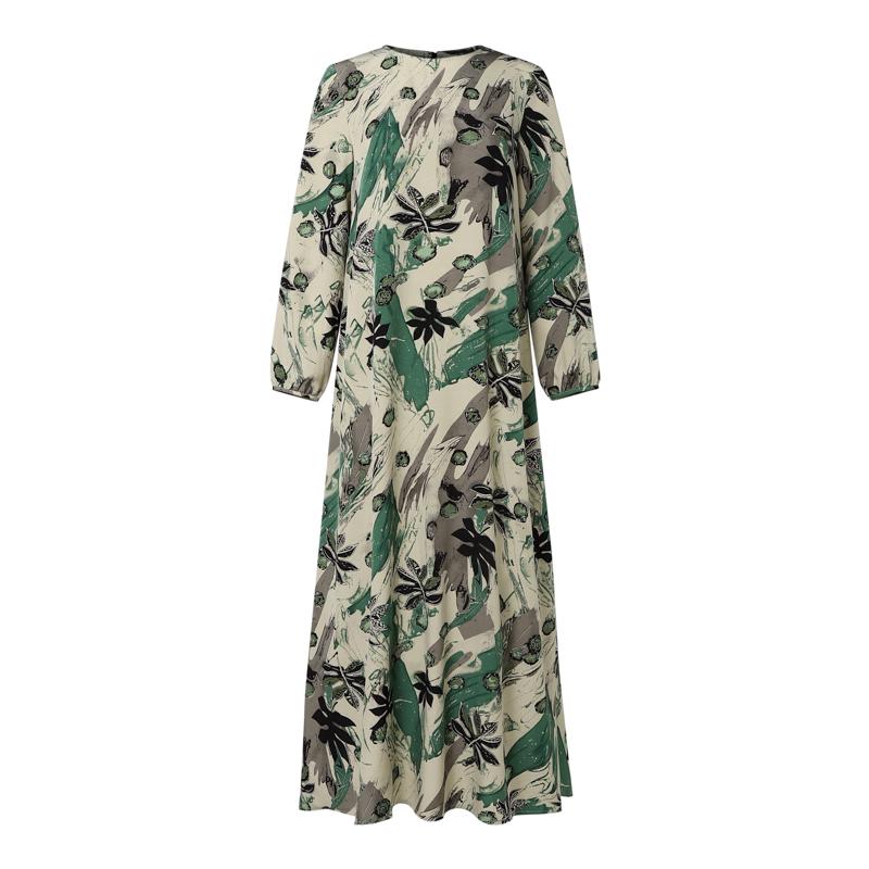ZANZEA Women Casual O-neck Long Sleeve Print Long Dress