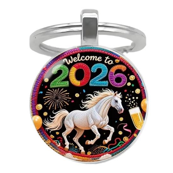 Year of Horse Keychain 2026 Zodiac Design Compact Good Luck Key Chain Pendant with Bells Metal Frame Holiday Decoration