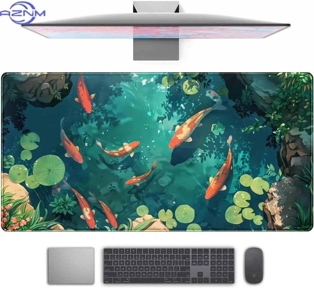 Anime Koi Lotus Gaming-Maus Padoriental Roter Karpfen Blattdruck Glatter Rand Rutschfeste Matte Für Gamer Büro Zuhause Drahtlose Maus Verwendung