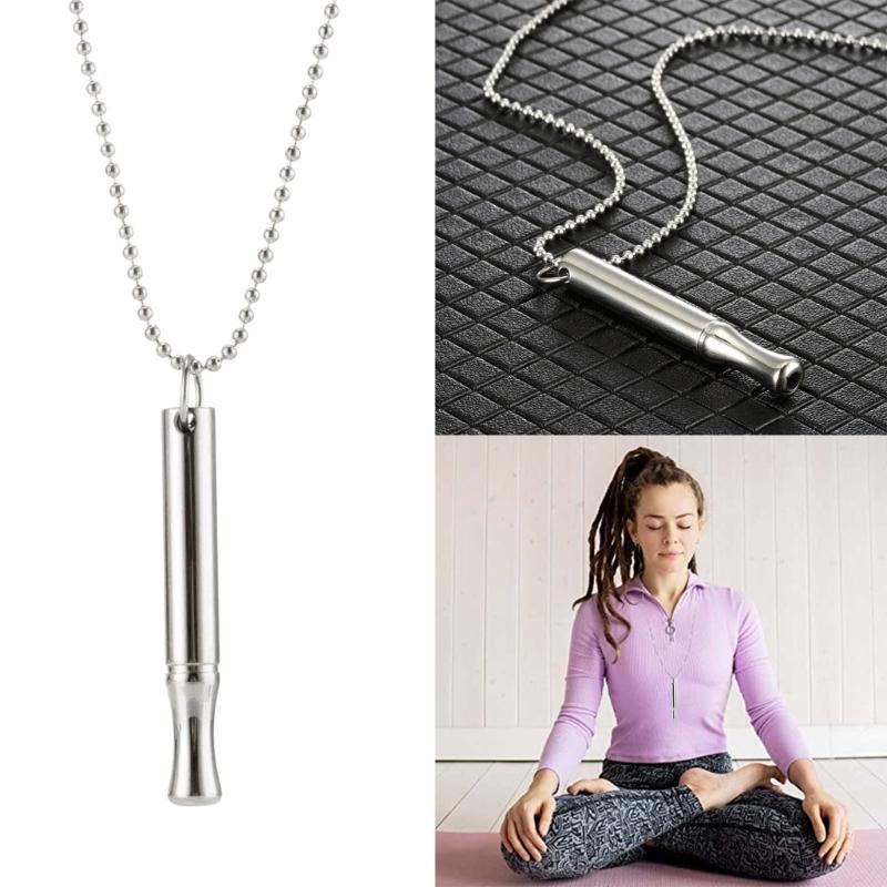 Stainless Steel Meditation Mindfulness Pendant with Whistle Design Meditation Necklace Breathing Exercise Tool for Adult